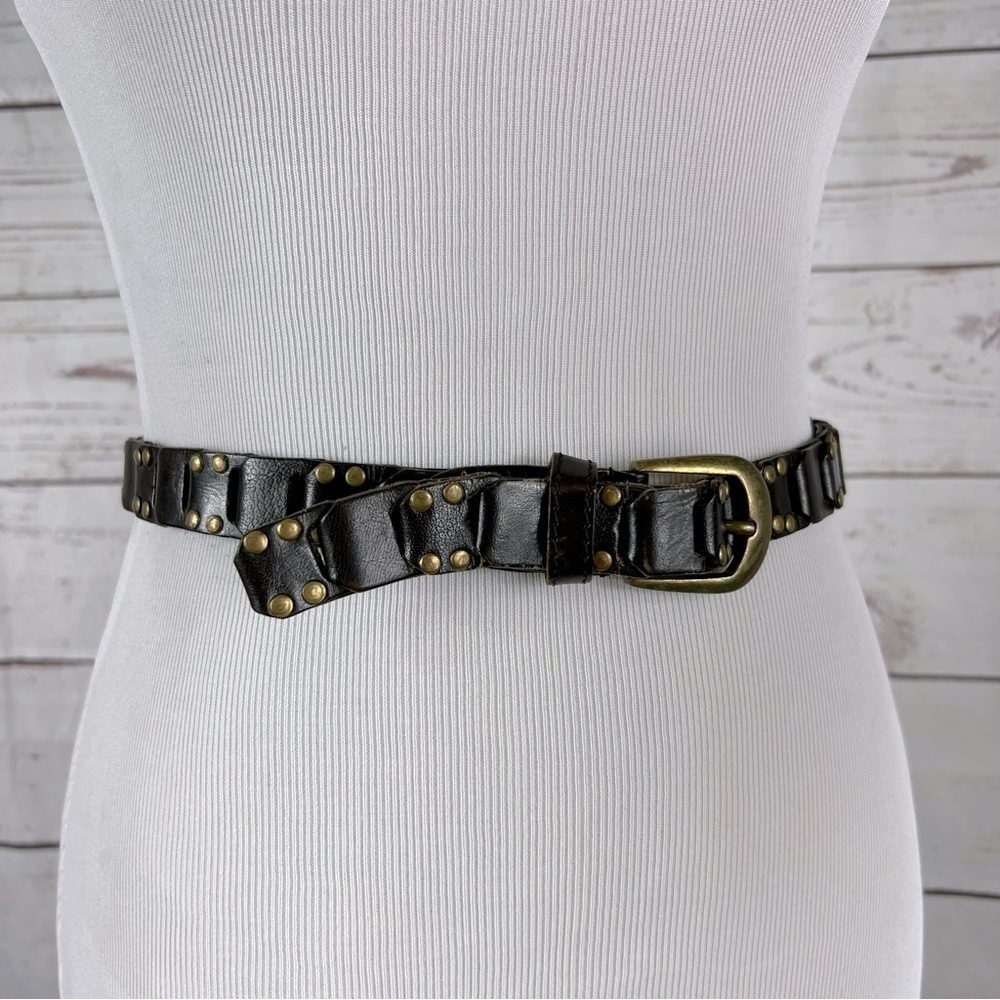 AMIEE Lynn brown leather braided belt with studs Sz S